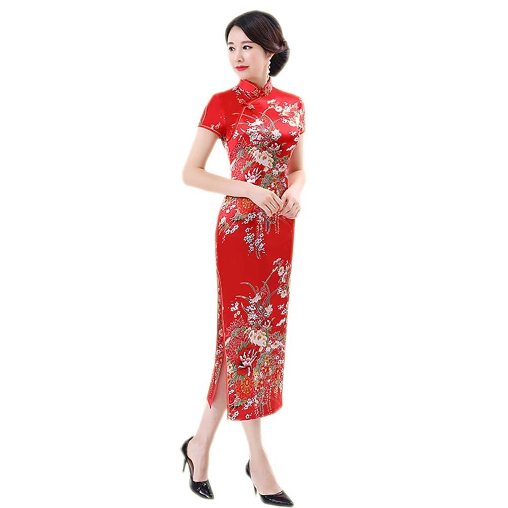 Женское платье в китайском стиле ретро с цветочным принтом воротником-стойкой