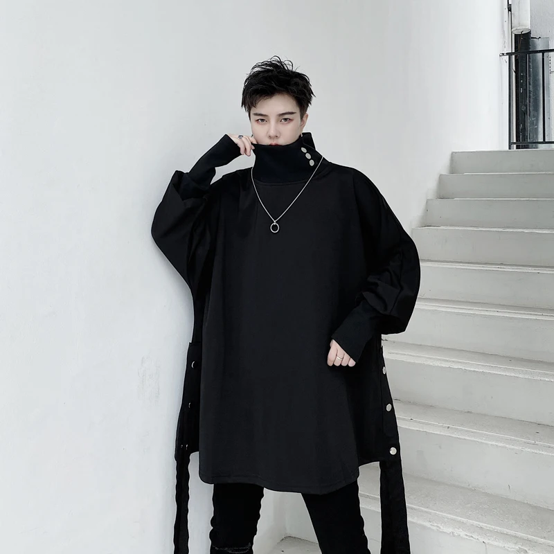 Мужская водолазка со скрытыми пуговицами Свободный пуловер с длинным рукавом