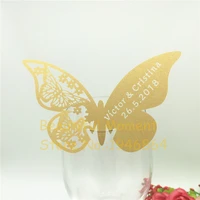 60x laser name place card cup paper card table mark wine glass wedding favors party decoration butterfly wedding decor