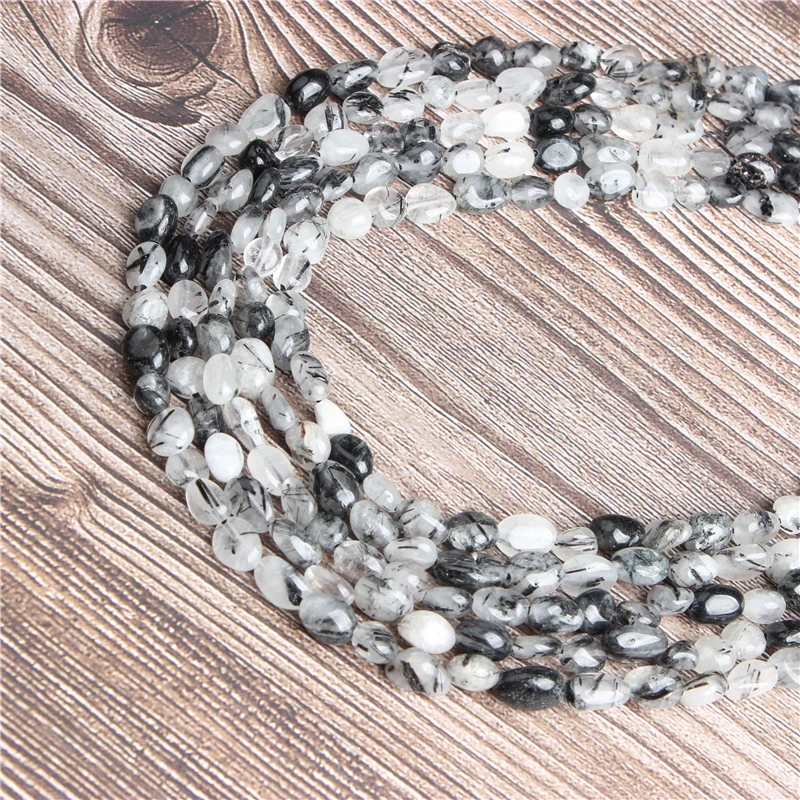 Светлые кварцевые бусины с черными волосами Lan Li естественный неправильной формы