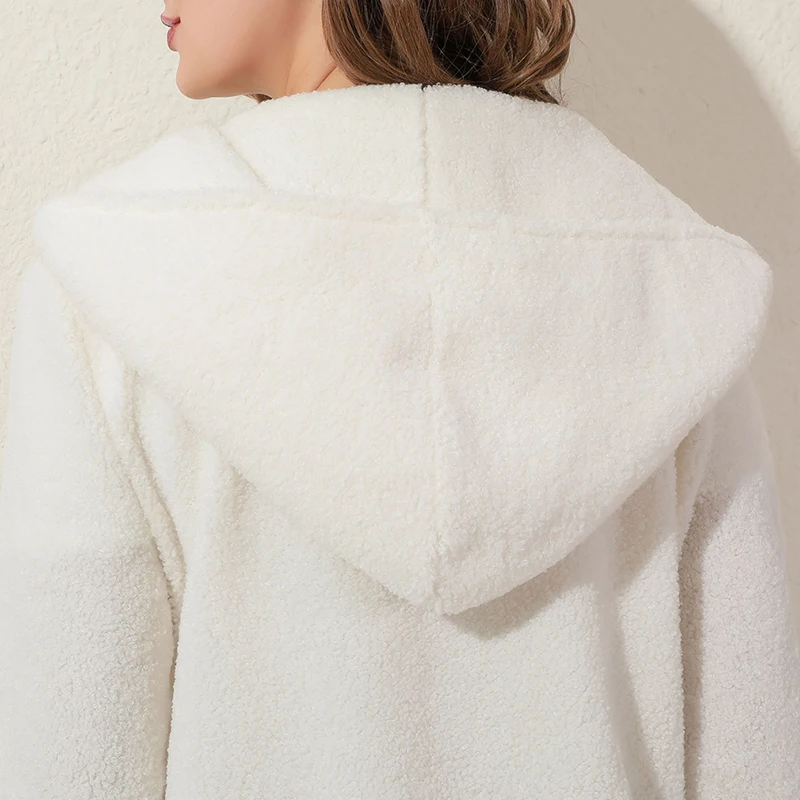 

2020 Women Fleece Teddy Hoodies Zipper Solid Pocket Hoodies Coat Winter Warm Wool Zip-Up Cotton Coat Outwear Casual Sweatshirt
