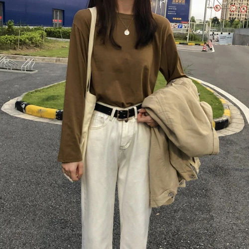 Женский топ с длинным рукавом и круглым вырезом в стиле Харадзюку | Женская