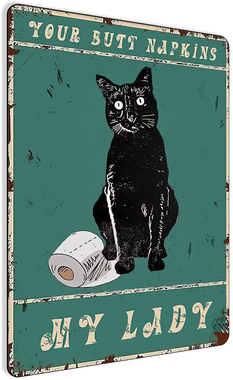 

TonyMetas Vintage Wall Art 8" x 12" Large, Metal Sign Wall Decor for Room Garden Bar Cafe - Your Butt Napkins, My Lady