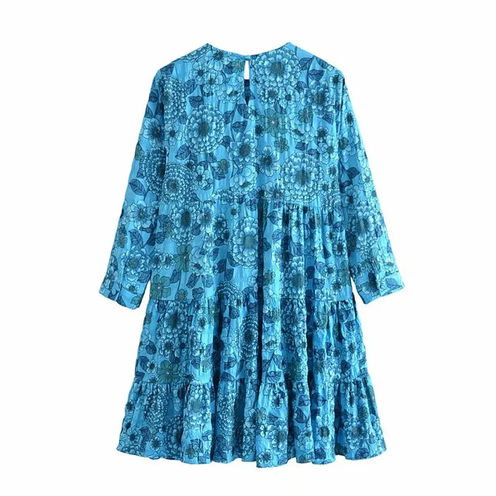 

2021 ZA new summer fashion loose blue flower printed round neck dress for women RA 5216056 5216/056