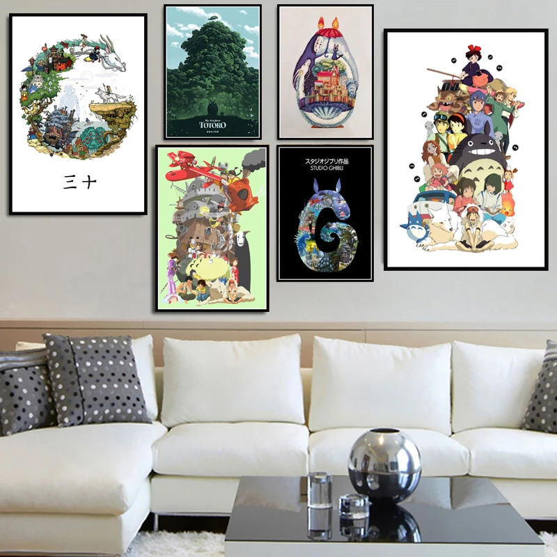 

Hot Poster And Prints Studio Ghibli Tribute Japan Anime Comic Kids Paintings Art Canvas Wall Pictures Home Decor quadro cuadros