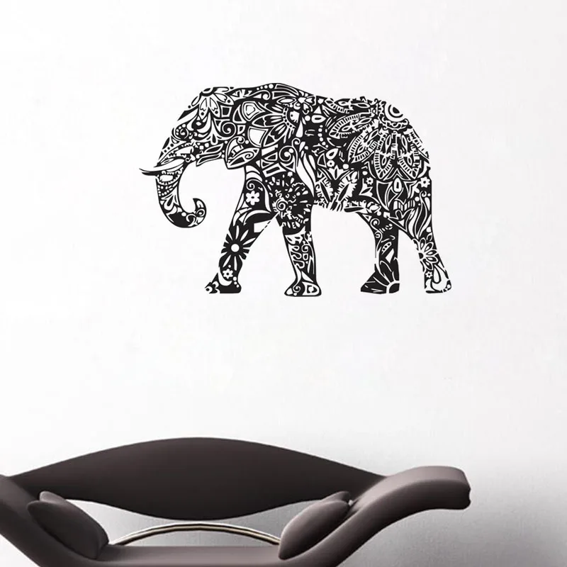 

Indian Elephant Wall Sticker Bedroom Vinyl Art Home Decor Waterproof Mandala Pattern Design