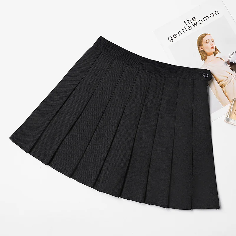 

2021 New High Waist Short Skirt Large Size A-word Korean Version Button Black Pleated Skirt Women Dress