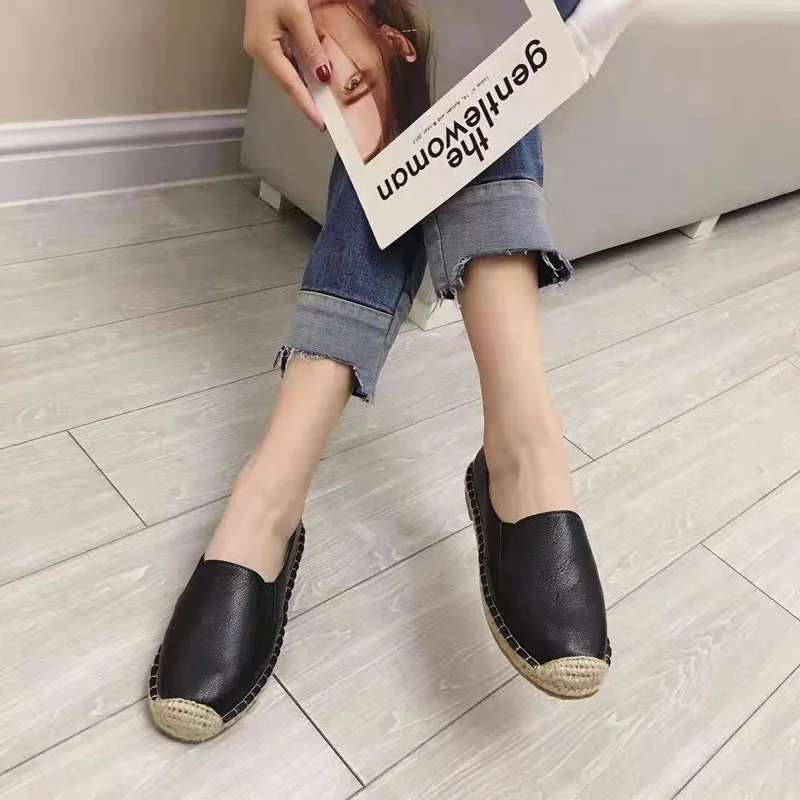 Пеньковые мокасины женские эспадрильи балетки на плоской подошве повседневные