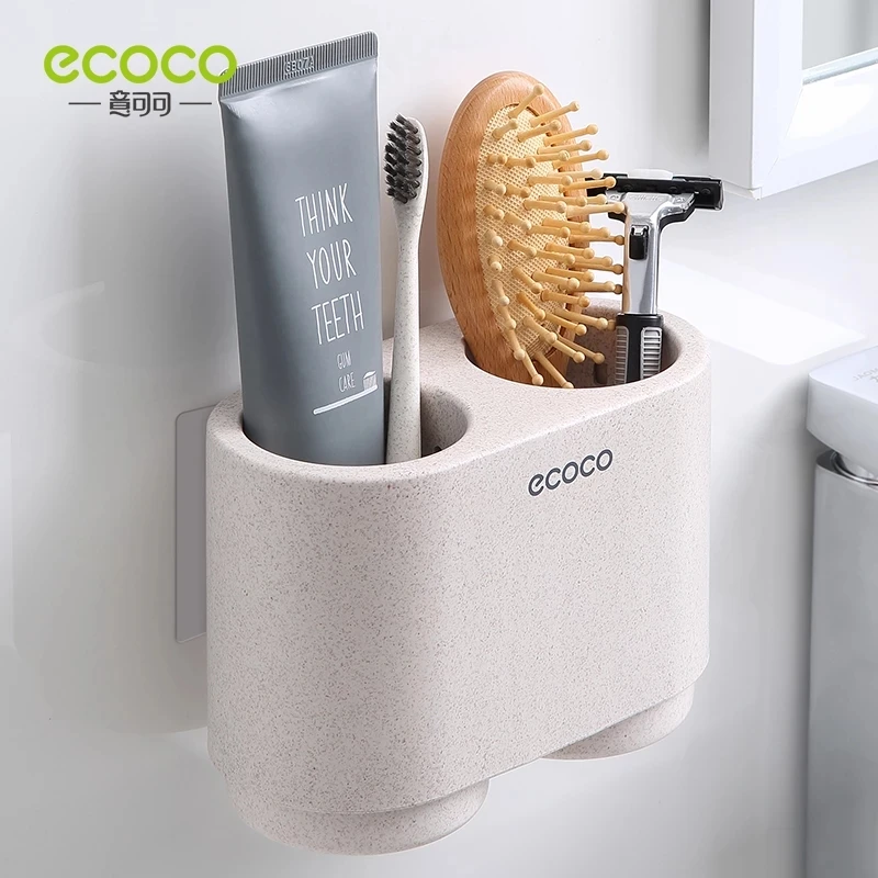 ECOCO Magnetic Adsorption Inverted Toothbrush Holder Simple Toothpaste Storage Rack with Wash Cup Punch Free Bathroom Sets