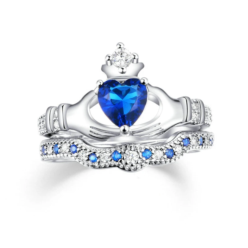Fashion 925 Sterling Silver Color Ring For Women Wedding Engagement Diamond Crown Queen Gemstone Sapphire Fine Jewelry | Украшения и