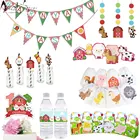 Фермерские животные принадлежности для тематической вечеринки коробка для приглашения на потолок соломинки сумки для торта этикетка для бутылки баннер украшение для вечеринки