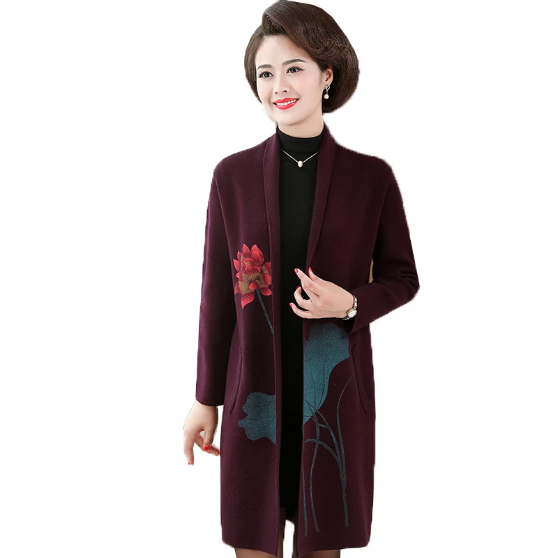 

Women Knit Sweater Cardigan High Quality Long Coat Middle-aged Women's Autumn Winter Casual Coat Outerwear Mother Loaded 2020