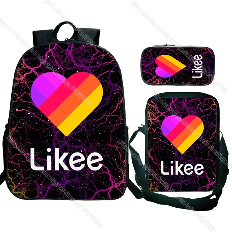 

New LIKEE Video App Backpack 3D Print Likee Cat Fox Heart 3pcs/set Bag Zipper Back Pack Pencil Case Bagpack Russia Type Bookbag