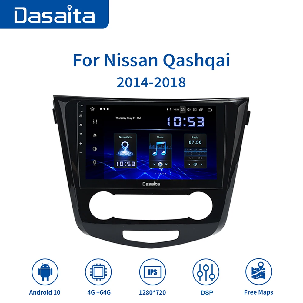 Автомобильный радиоприемник Dasaita с IPS экраном 10 2 дюйма 1 Din Android 0 для Nissan Qashqai 2014 2018