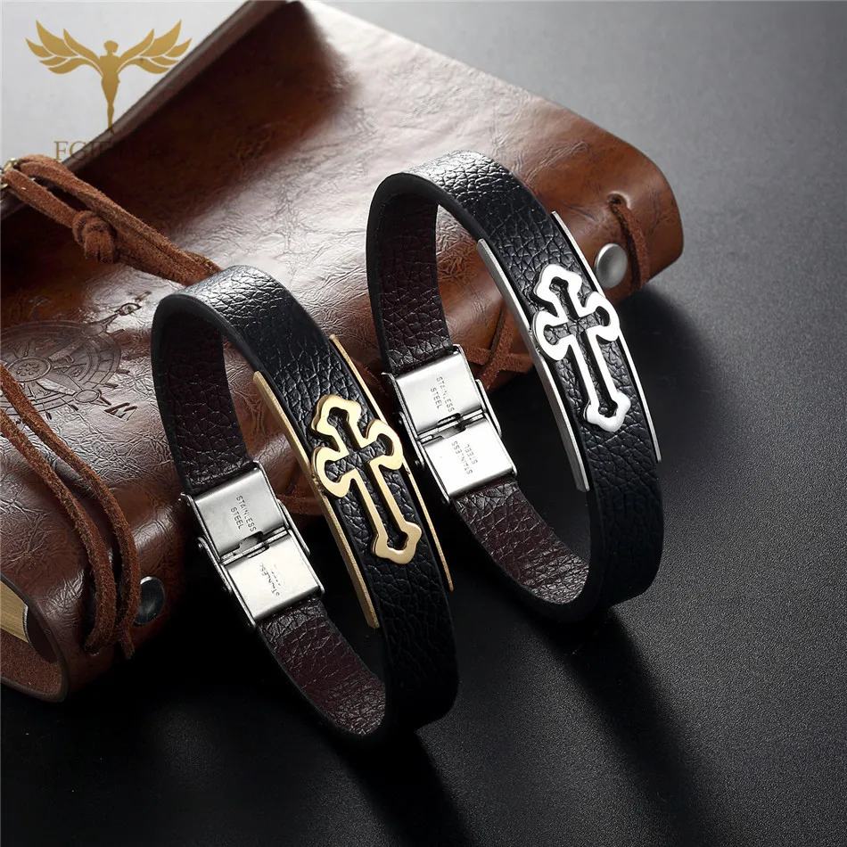 Мужской кожаный Браслет-манжета из нержавеющей стали | Украшения и аксессуары