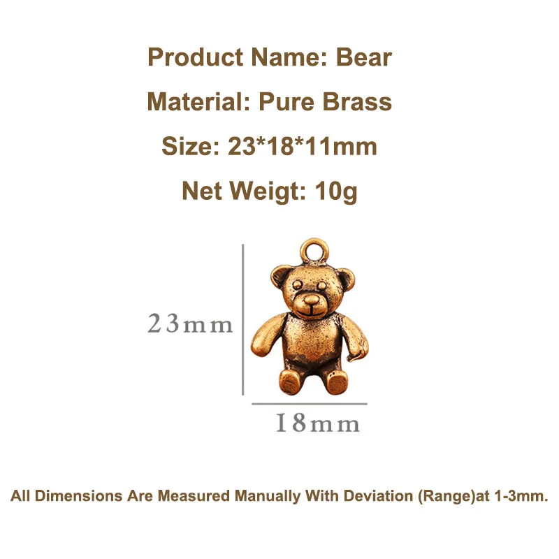 Медный кулон в виде мультяшного медведя ручной работы металлическая латунная игрушка животных мужской