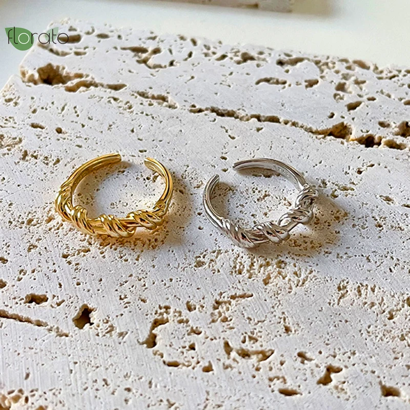 

24K Gold-Plated Silver-Plated Minimalist Twist Rings for Women Vintage Adjustable Finger Rings Anillos Wedding Party Jewerly