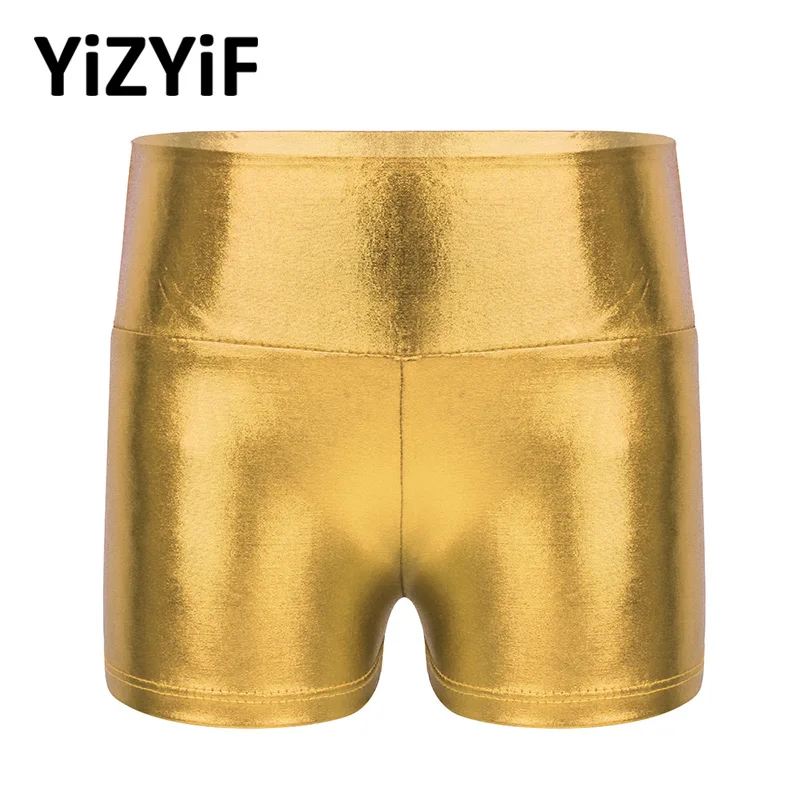 

YiZYiF Kid Girls Clothes Stretchy Metallic Shiny High Waist Ballet Dance Shorts for Children Gymnastic Leotard Ballerina Shorts