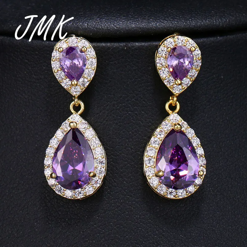

JMK модные висячие серьги с фиолетовым камнем серебряные высококачественные циркониевые хрустальные Висячие серьги для женщин Свадебные юв...