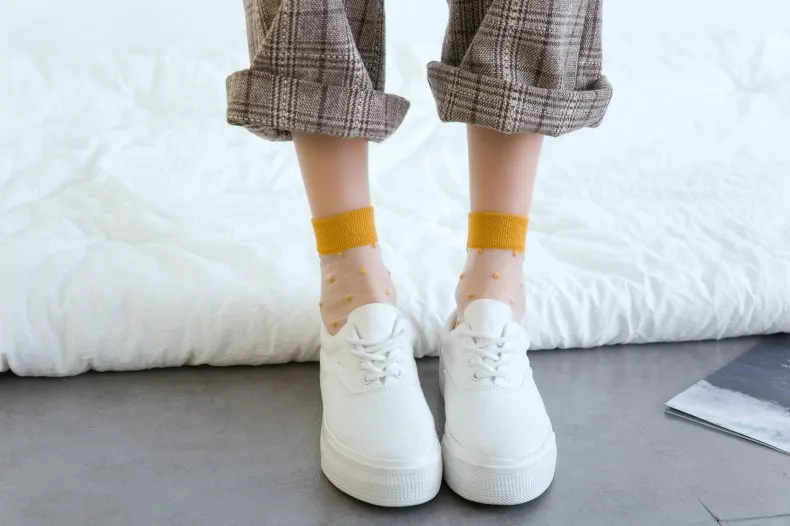 Женские носки cristal seda punto chica punto imprimir transparente verano zapatillas invisibles calcetines mujer harajuku fuzzy