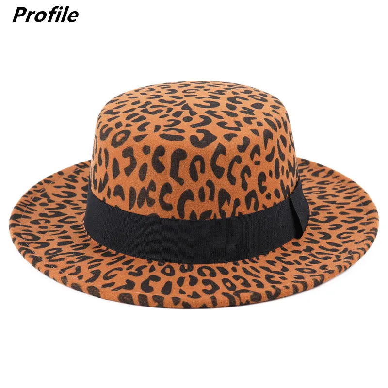 

Шляпа в стиле унисекс, Федора с леопардовым принтом, плоская подошва, с плоским козырьком, для вечевечерние, Осень-зима