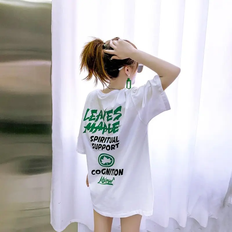 

Cotton short sleeve T-shirt women's 2021 summer new white base shirt letter print loose top