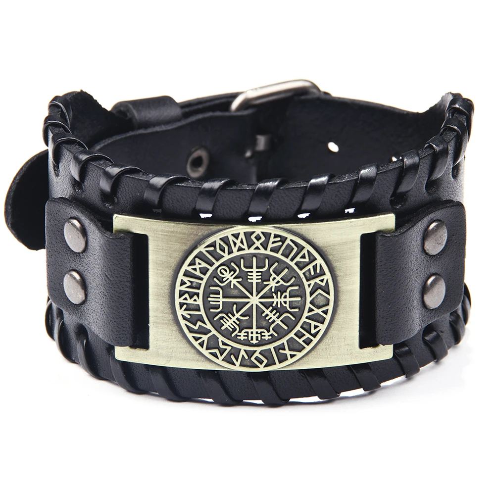 Фото Мужской широкий браслет викингов пиратский в стиле ретро с компасом из