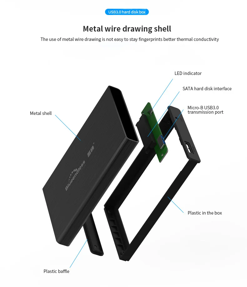 HDD Case 2.5” SATA Enclosure USB 3.0 External HD 2Tb Box Type C Desktops Laptops Hard Drive | Компьютеры и офис