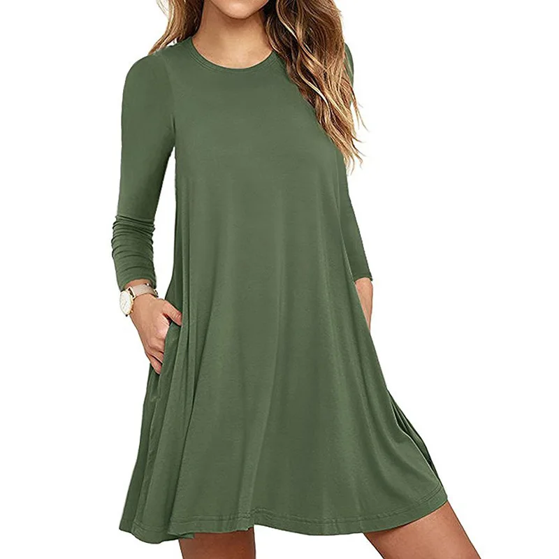 

Bikinis Secret autumn women Fashion long Sleeve Clothing Women's Fashion Shirt Top Dress O-neck casua Loose Dress S-2XL