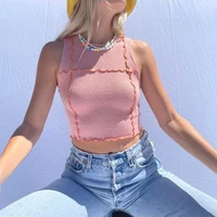 summer 2021 womens tank tops slim fit solid knit top mini navel female camisole y2k fashion sexy crop pink tees streetwear