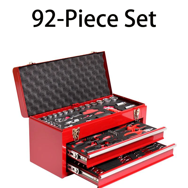 

92-Piece Set Three-Layer Portable Multifunctional Household Storage Box, Large Metal Tool Box With Thick Metal Sheet
