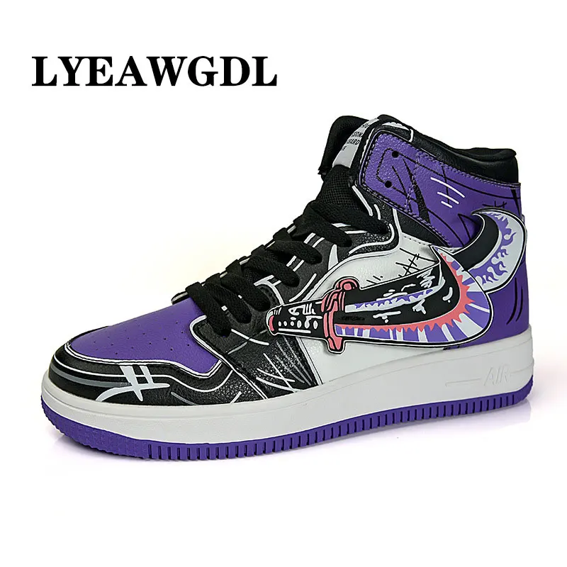 

LYEAWGDL High Quality Men Vulcanized shoes New High Top Casual shoes Men Autumn Leather Sneakers Anime Shoes Plus Size Male Flat