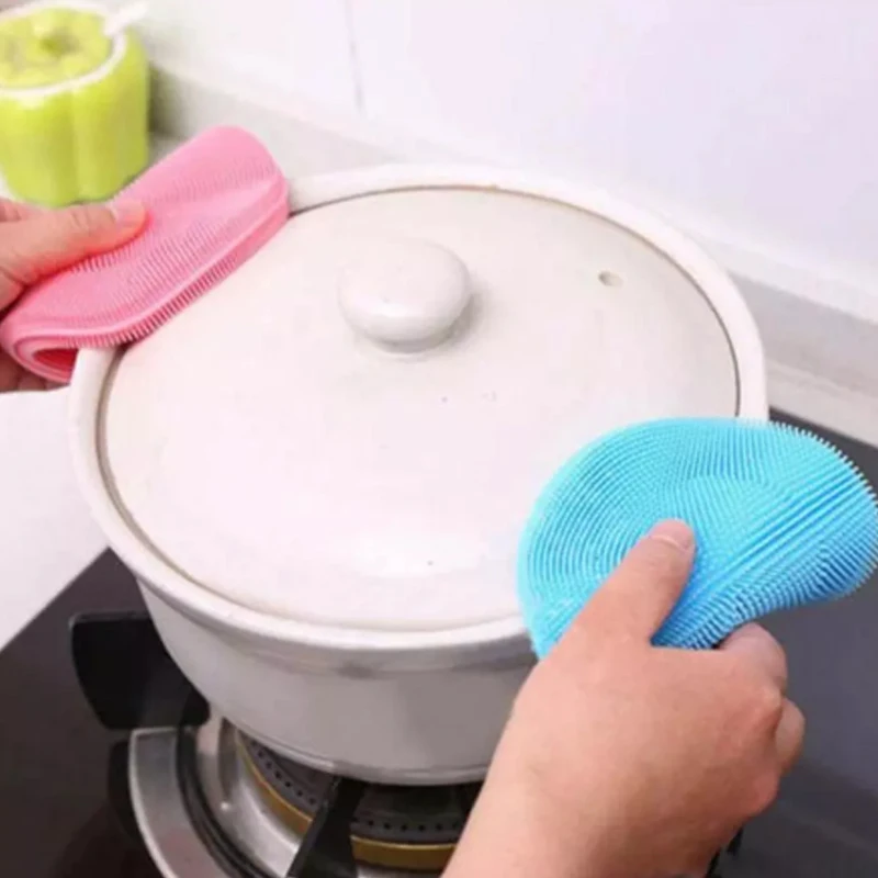 

1PCS Kitchen Cleaning Brush Silicone Dishwashing Brush Fruit Vegetable Cleaning Brushes Pot Pan Sponge Scouring Pads