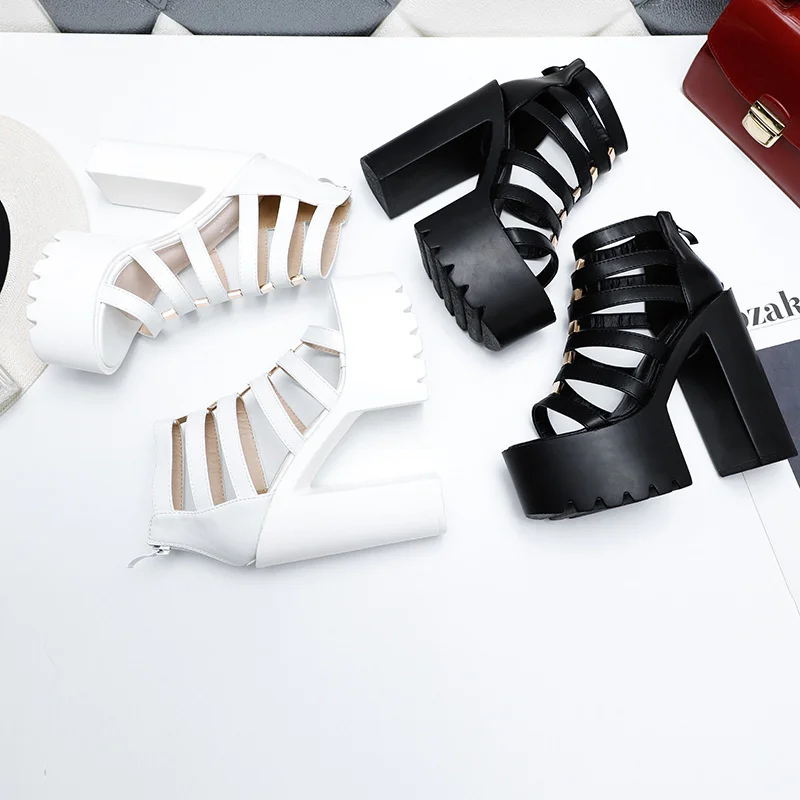 

Spring 2020 thick heel super high heel hollow out platform sandals