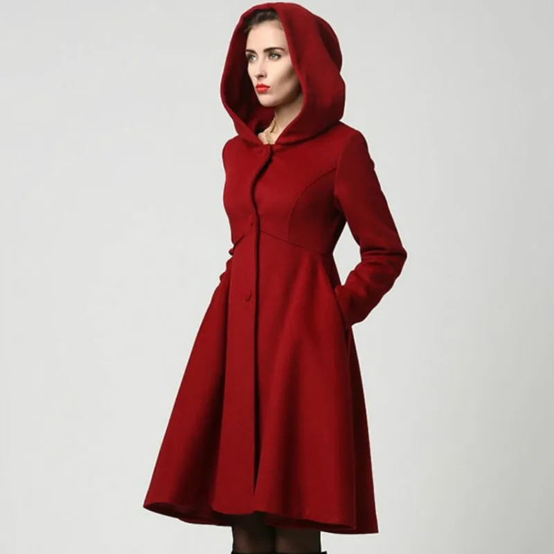 

2020 Autumn and Winter New Popular Solid Color Temperament Hooded Single-Breasted Mid-Length Skirt Fashion Simple Women's Jacket