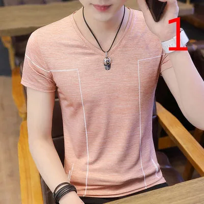 

Summer cotton round neck short-sleeved t-shirt men's thin section solid color mercerized cotton men's short-sleeved t-shirt