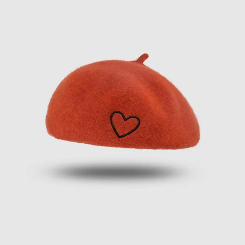 

2021 осенне-зимние хлопковые однотонные регулируемые береты с сердечками для женщин и девушек художника шапка облегающая шапка 34