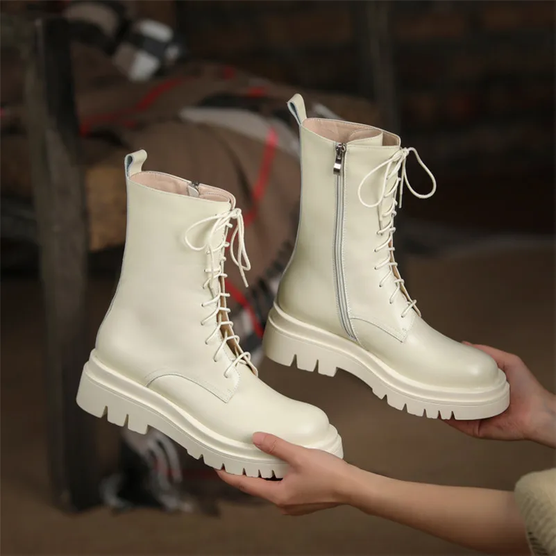 ANNYMOLI Wool Fur Real Leather Motorcycle Boots Women Platform High Heel Ankle Lace Up Block Short Zip Shoes 42 | Обувь