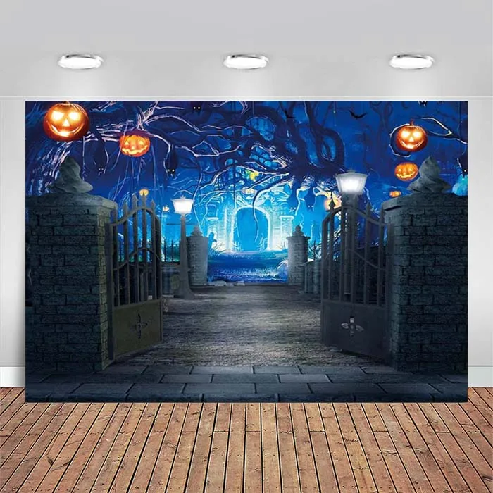 Halloween Themed Forest Scary Spooky Forest Pumpkins Jack Lantern Photography Backdrops Kids Birthday Party Photo Background