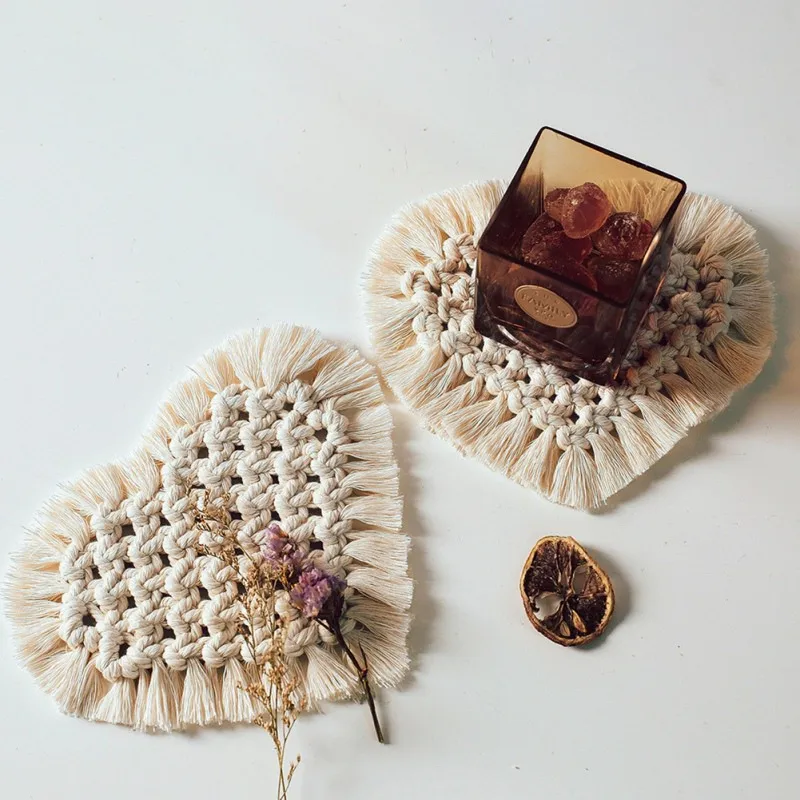 Macrame Cup Pad Bohemia Table Placemat For Kitchen Decoration Home Decor Handmade Cotton Braid Insulation Mats | Дом и сад