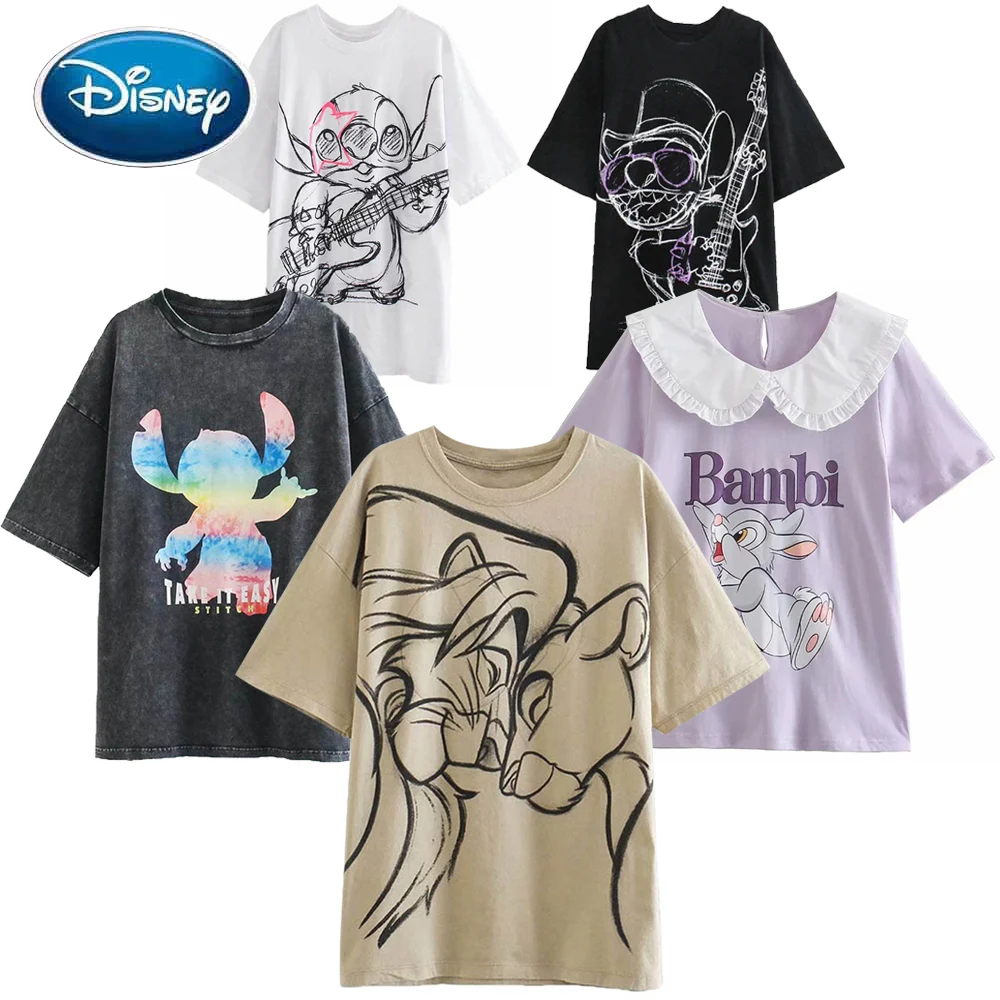 

Disney fashion Snow White Mickey Mouse cartoon printed round neck pullover short sleeve shirts for women tops graphic tee