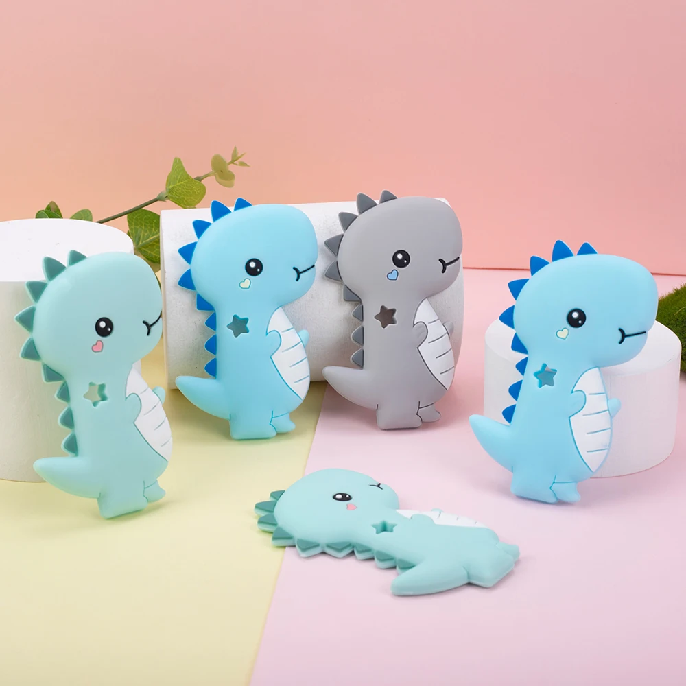 Sunrony-mordedor de silicona de dinosaurio para beb&eacute;, 5 piezas, sin BPA, dentici&oacute;n, chupete de lactancia, cuentas de silicona-0