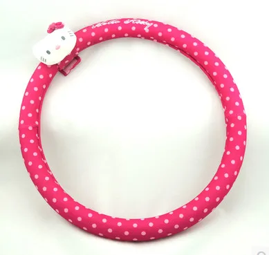 Автомобильные аксессуары мультфильм розовый hello kitty Руль крышка натуральный каучук здоровый дышащий Универсальный 38 см для женщин и девочек