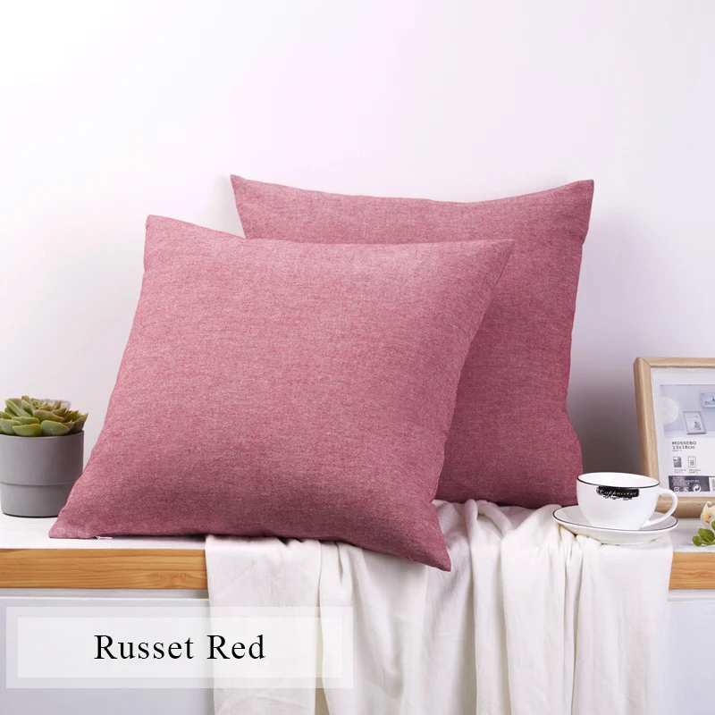PHF Cotton Back Cushion Pillow Cover 45*45 cm Yarn Dye Pad For Solid Two-Pack Solid Russet Red Dark Grey Blue Color