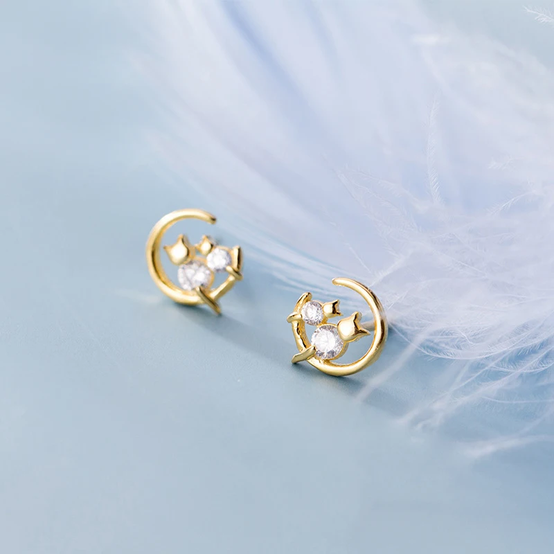 Женские серебряные серьги гвоздики MloveAcc с милыми кошками и