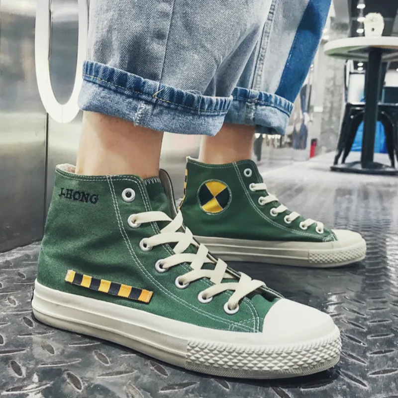 Белые высокие кроссовки Мужские дизайнерские Модная высокая парусиновая обувь