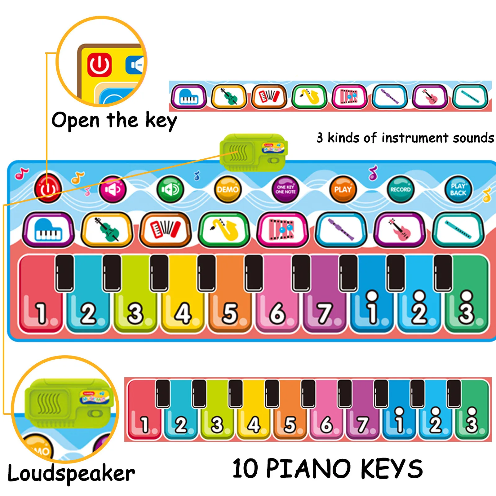 Детский развивающий ковер для пианино большой размер 130x48 см|Коврик| |