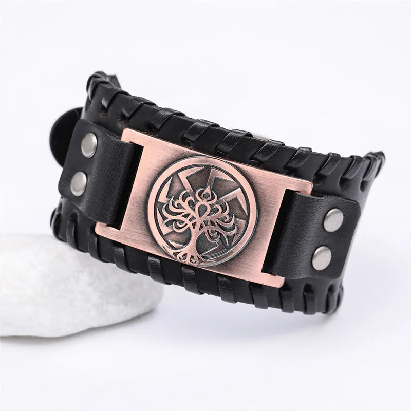 wide black-copper Skyrim Viking славянский Коловрат мир браслет с деревом для мужчин Древо жизни Yggdrasil солнце колесо языческий амулет ювелирные изделия панк нео-Готика - Окраска металла: wide black-copper