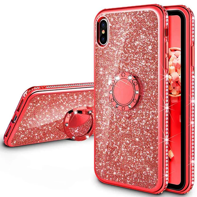 Red With Ring Мягкий чехол с блестками для huawei P20 P30 mate 10 20 30 Lite Pro P Smart Plus Honor 10i 20i 7X8X10 Lite Y6 Y9 кольцевой автомобильный держатель - Цвет: Red With Ring