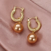 huitan champagne imitation pearl dangle earrings women elegant wedding engagement accessories simple stylish jewelry hot sale